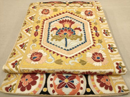 平和屋着物◎六通柄袋帯 更紗花文 金糸 正絹 逸品 AAAZ8659dt