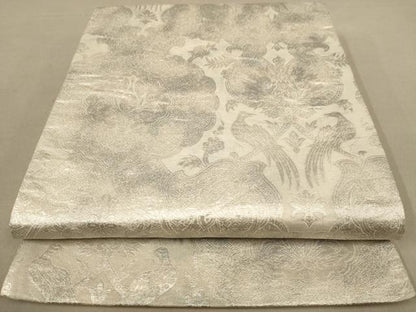 平和屋着物◎六通柄袋帯 更紗花鳥文 銀糸 正絹 逸品 AAAZ8665dt