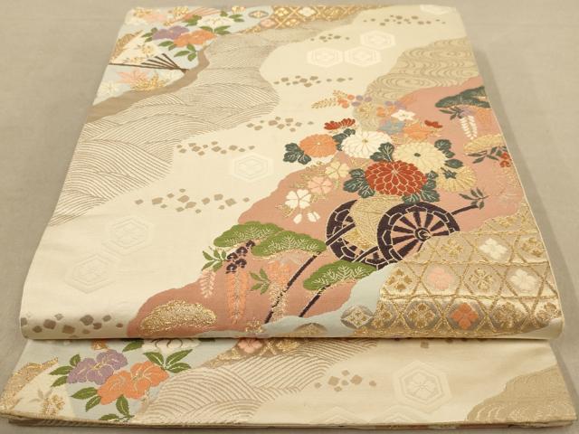 平和屋着物◎六通柄袋帯 唐織 花車文 金糸 正絹 逸品 AAAZ8668dt