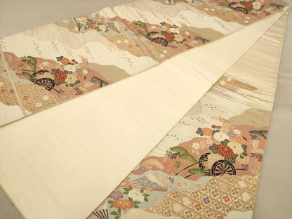 平和屋着物◎六通柄袋帯 唐織 花車文 金糸 正絹 逸品 AAAZ8668dt