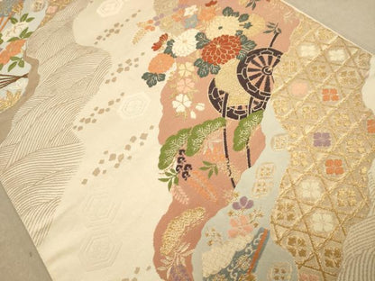 平和屋着物◎六通柄袋帯 唐織 花車文 金糸 正絹 逸品 AAAZ8668dt