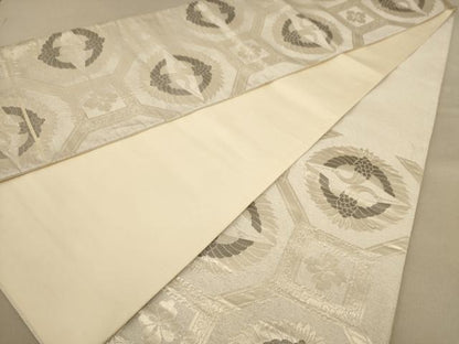 平和屋着物◎六通柄袋帯 双鶴花文 プラチナつづれ 正絹 逸品 AAAZ8670dt