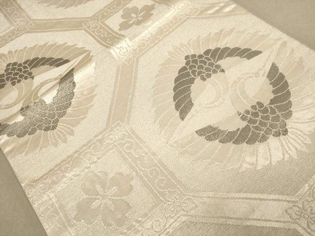 平和屋着物◎六通柄袋帯 双鶴花文 プラチナつづれ 正絹 逸品 AAAZ8670dt