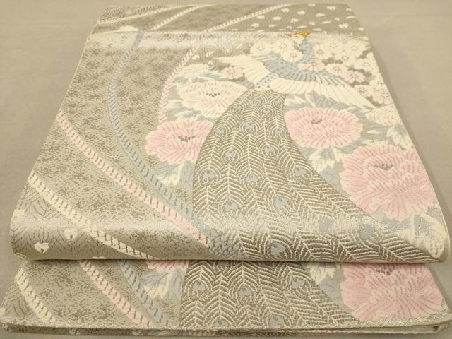 平和屋着物◎六通柄袋帯 唐織 花鳥文 プラチナ箔 正絹 逸品 AAAZ8671dt