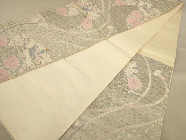 平和屋着物◎六通柄袋帯 唐織 花鳥文 プラチナ箔 正絹 逸品 AAAZ8671dt