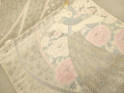 平和屋着物◎六通柄袋帯 唐織 花鳥文 プラチナ箔 正絹 逸品 AAAZ8671dt