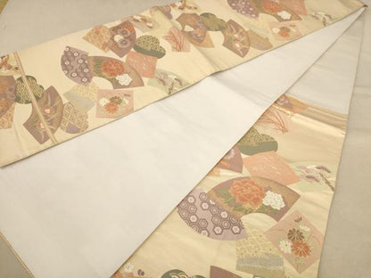 平和屋着物◎六通柄袋帯 唐織 地紙重ね花文 金銀糸 正絹 逸品 AAAZ8677dt