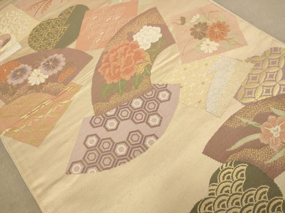 平和屋着物◎六通柄袋帯 唐織 地紙重ね花文 金銀糸 正絹 逸品 AAAZ8677dt