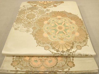 平和屋着物◎六通柄袋帯　正倉院花文　金糸　正絹　逸品　AAAZ8685dt
