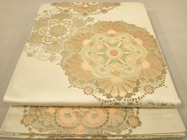 平和屋着物◎六通柄袋帯　正倉院花文　金糸　正絹　逸品　AAAZ8685dt