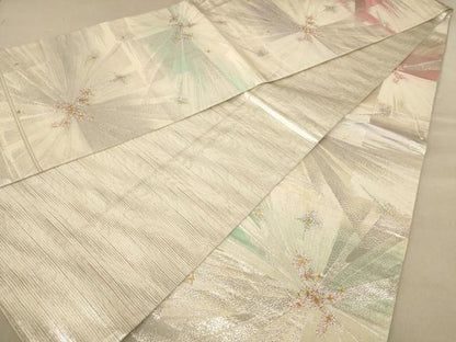 平和屋着物◎全通柄袋帯　草花文　金銀糸　正絹　逸品　AAAZ8686dt