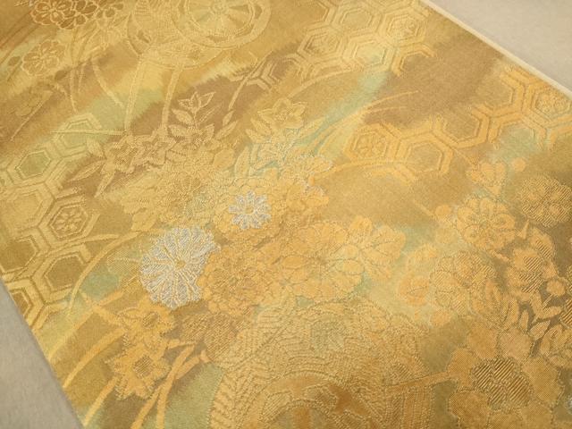 平和屋着物◎六通柄袋帯　花車文　金銀糸　正絹　逸品　AAAZ8688dt