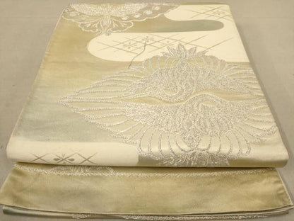 平和屋着物◎六通柄袋帯　鶴　蝶　銀糸　正絹　逸品　AAAZ8699dt