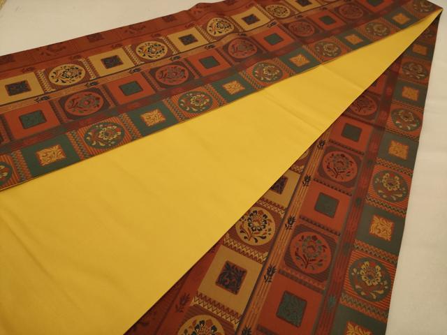 平和屋着物◎全通柄袋帯　市松花文　正絹　逸品　AAAZ8702dt