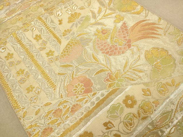 平和屋着物◎六通柄袋帯　唐織　花鳥文　金銀糸　正絹　逸品　AAAZ8707dt