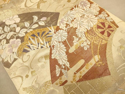 平和屋着物◎九百佐賀錦　六通柄袋帯　光悦　唐織　花車文　金糸　正絹　逸品　AAAZ8708dt