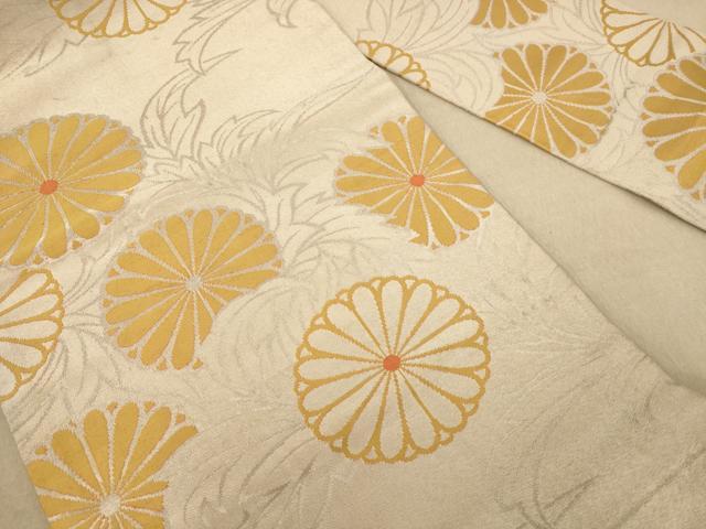 平和屋着物◎アンティーク　大正ロマン　九寸名古屋帯　菊　銀糸　正絹　逸品　AAAZ8722dt