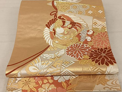 平和屋着物◎六通柄袋帯　唐織　鳳凰花文　金糸　正絹　逸品　AAAZ8816mw
