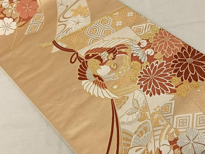 平和屋着物◎六通柄袋帯　唐織　鳳凰花文　金糸　正絹　逸品　AAAZ8816mw