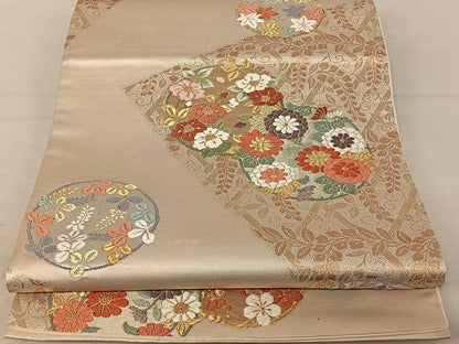 平和屋着物◎六通柄袋帯　唐織　花丸文　金糸　正絹　逸品　AAAZ8822mw