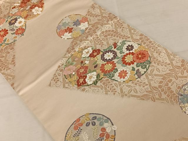 平和屋着物◎六通柄袋帯　唐織　花丸文　金糸　正絹　逸品　AAAZ8822mw