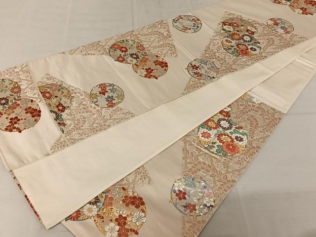 平和屋着物◎六通柄袋帯　唐織　花丸文　金糸　正絹　逸品　AAAZ8822mw