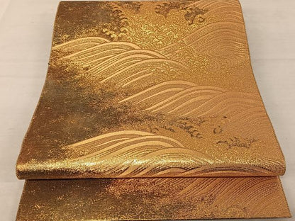 平和屋着物◎六通柄袋帯　立波文　金糸　正絹　逸品　AAAZ8823mw