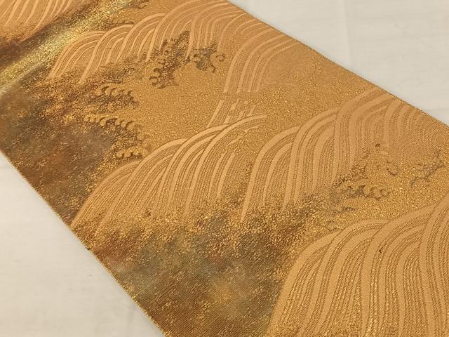 平和屋着物◎六通柄袋帯　立波文　金糸　正絹　逸品　AAAZ8823mw