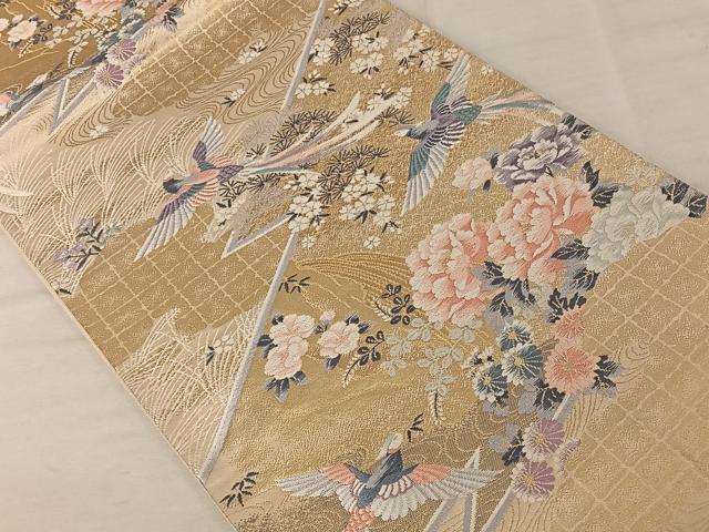 平和屋着物◎六通柄袋帯　唐織　花鳥文　金糸　正絹　逸品　AAAZ8835mw