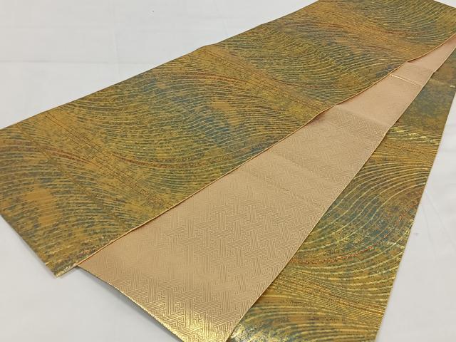 平和屋着物◎青銅佐賀錦 六通柄袋帯 流水文 金糸 引箔 正絹 逸品 AAAZ8846mw