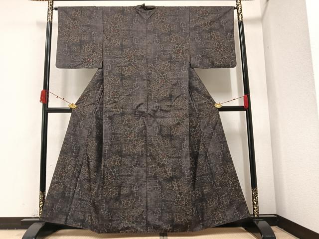 平和屋着物●本場大島紬　カタス9マルキ　草花文　正絹　逸品　AAAZ8852ph