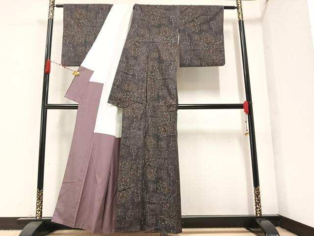 平和屋着物●本場大島紬　カタス9マルキ　草花文　正絹　逸品　AAAZ8852ph