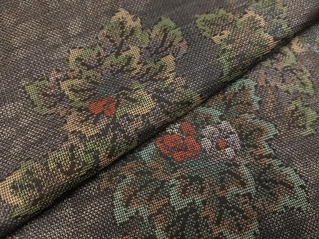 平和屋着物●本場大島紬　カタス9マルキ　草花文　正絹　逸品　AAAZ8852ph