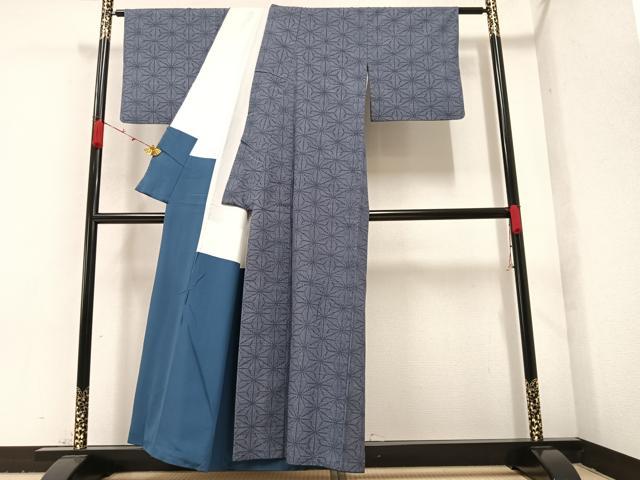 平和屋着物●結城紬　100亀甲　麻の葉文様　正絹　逸品　AAAZ8877ph