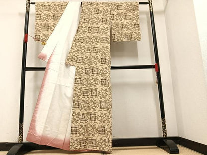 平和屋着物●上質な紬 草花文 正絹 逸品 AAAZ8885ph