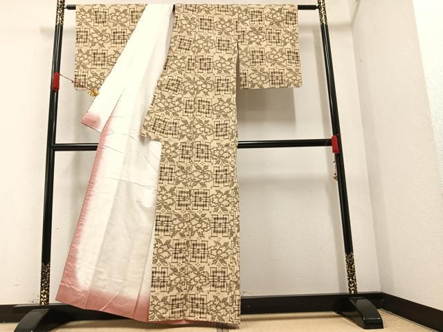 平和屋着物●上質な紬 草花文 正絹 逸品 AAAZ8885ph