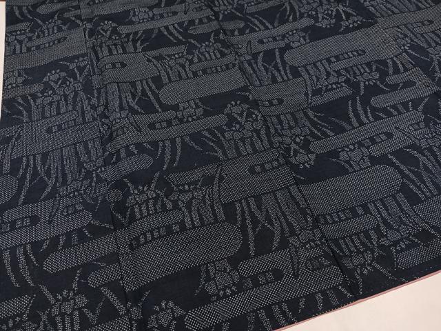 平和屋着物●結城紬 100亀甲 エ霞草花文 正絹 逸品 AAAZ8887ph