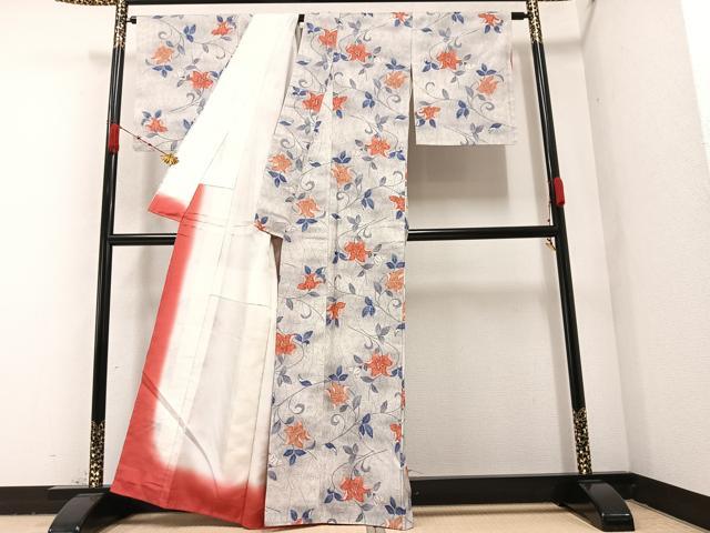 平和屋着物●小千谷紬　草花文　正絹　逸品　未使用　AAAZ8893ph