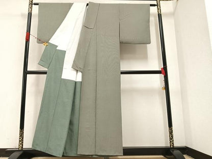 平和屋着物●江戸小紋　万筋　憲法色×砂色　正絹　逸品　AAAZ8894ph