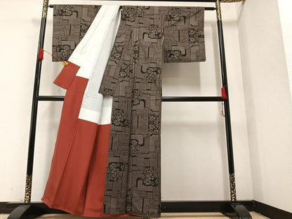 平和屋着物●本場大島紬　一元絣　枝花文　正絹　逸品　AAAZ8908ph