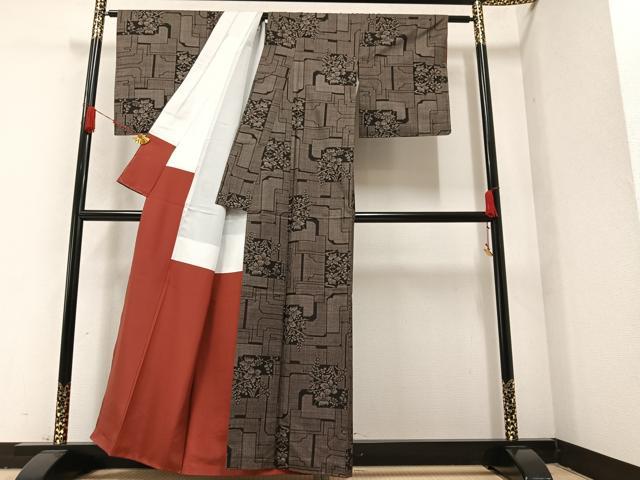平和屋着物●本場大島紬　一元絣　枝花文　正絹　逸品　AAAZ8908ph