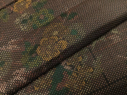 平和屋着物●本場大島紬　一元絣　草花文　正絹　逸品　AAAZ8910ph