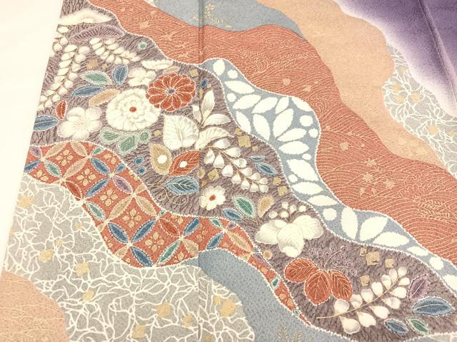 平和屋着物●訪問着　草花文　暈し染め　金彩　正絹　逸品　AAAZ8919ph