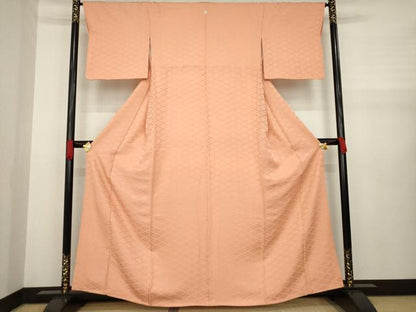 平和屋着物●上質な色無地 麻の葉菱地紋 東雲色 正絹 逸品 AAAZ8930ck