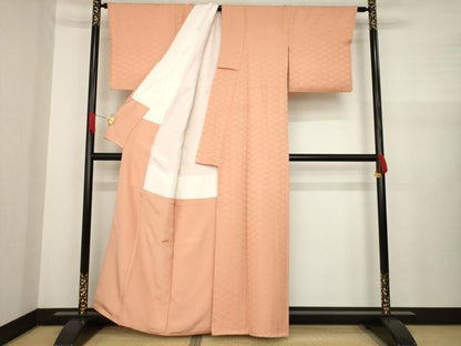 平和屋着物●上質な色無地 麻の葉菱地紋 東雲色 正絹 逸品 AAAZ8930ck