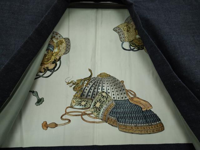 平和屋着物●男性　結城紬　アンサンブル　杢　色無地　藍鉄色　反端付き　正絹　逸品　AAAZ8945ck