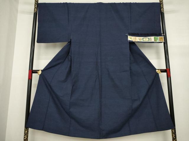 平和屋着物●男性　結城紬　杢　藍鉄色　証紙付き　正絹　逸品　AAAZ8948ck