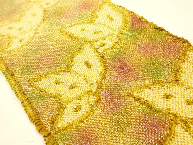 平和屋着物●和装小物　振袖用帯締め・帯揚げセット　総絞り　舞蝶文　暈し染め　金糸　金彩　小田巻房　逸品　AAAZ8969ay