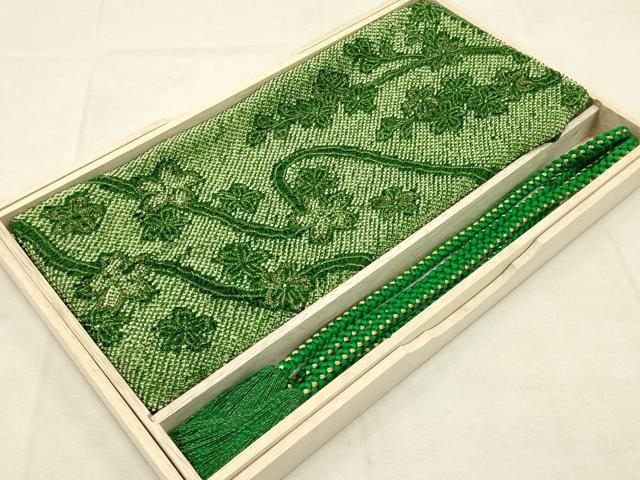 平和屋着物●和装小物 振袖用帯締め・帯揚げセット 総絞り 舞花文 金糸 金彩 撚り房 逸品 AAAZ8970ay
