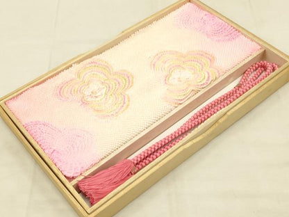 平和屋着物●和装小物　振袖用帯締め・帯揚げセット　総絞り　舞花文　暈し染め　金糸　撚り房　逸品　AAAZ8971ay